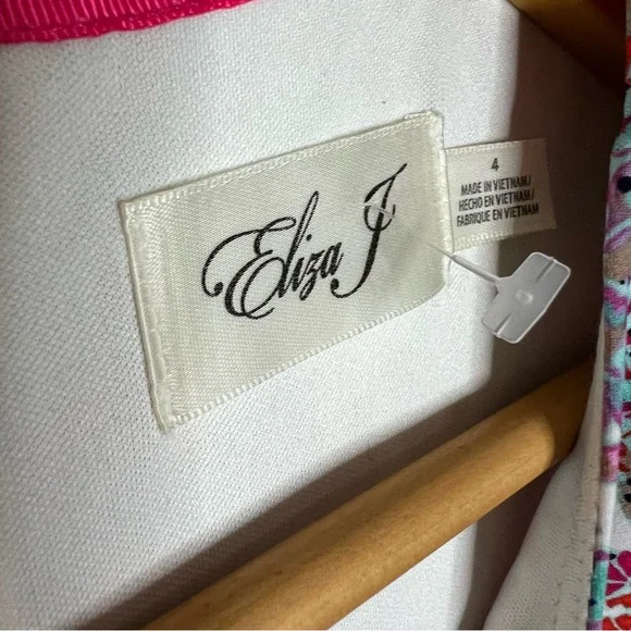 Eliza J Pink Multi Floral Paisley Strip Women’s Shift Knee Length Dress Size 4 - Picture 4 of 9